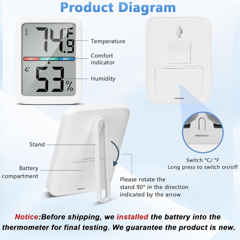 Thlevel Digital Thermometer Hygrometer, Large LCD Screen Room Thermometer Temperature, Wall Thermometer Humidity Indoor with High Accuracy, Suitable for Greenhouse, Home and Office Measuring Devices - Image 5